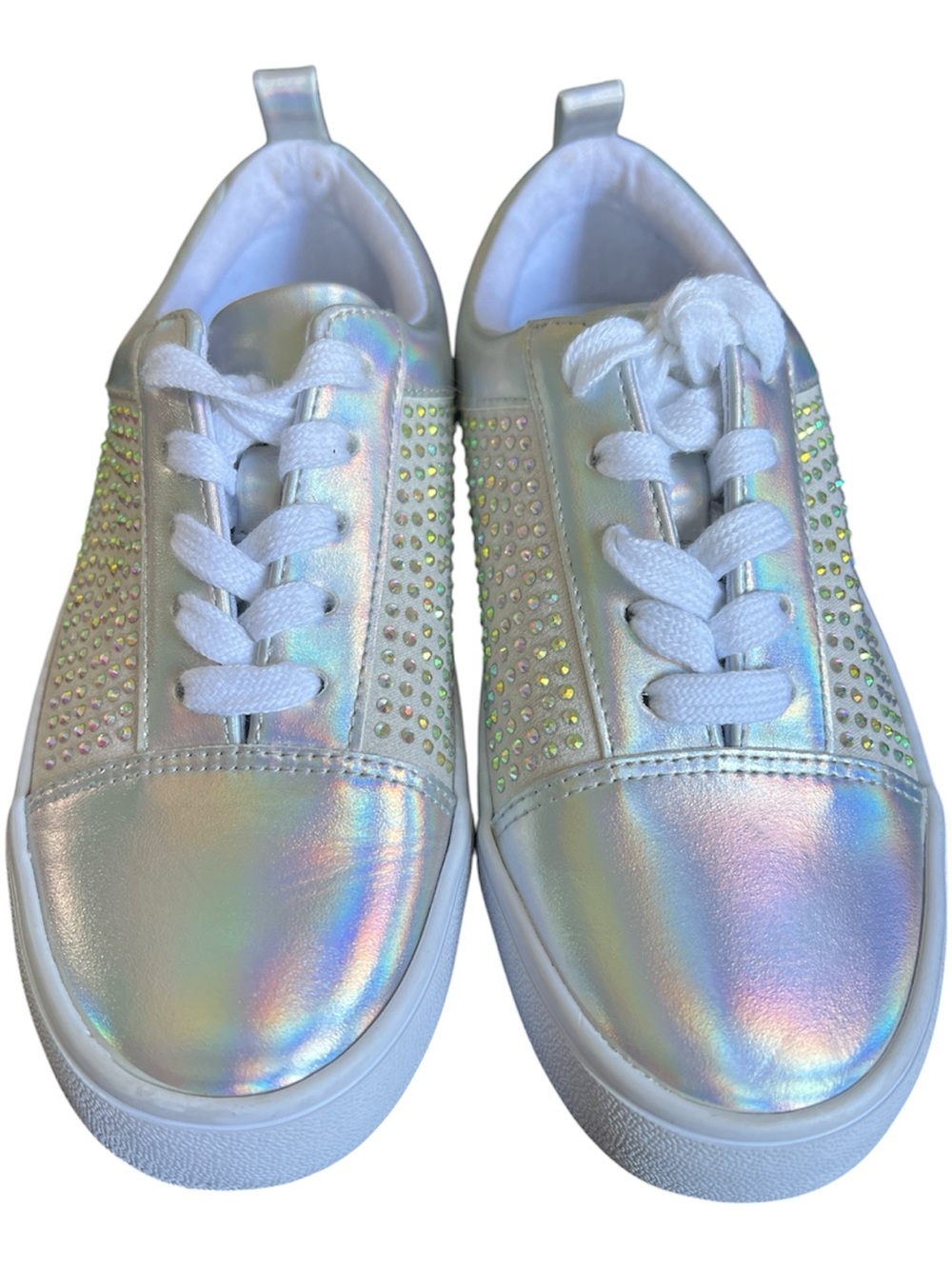 NWOT Kids Iridescent Holographic Lace-Up Sneakers - White